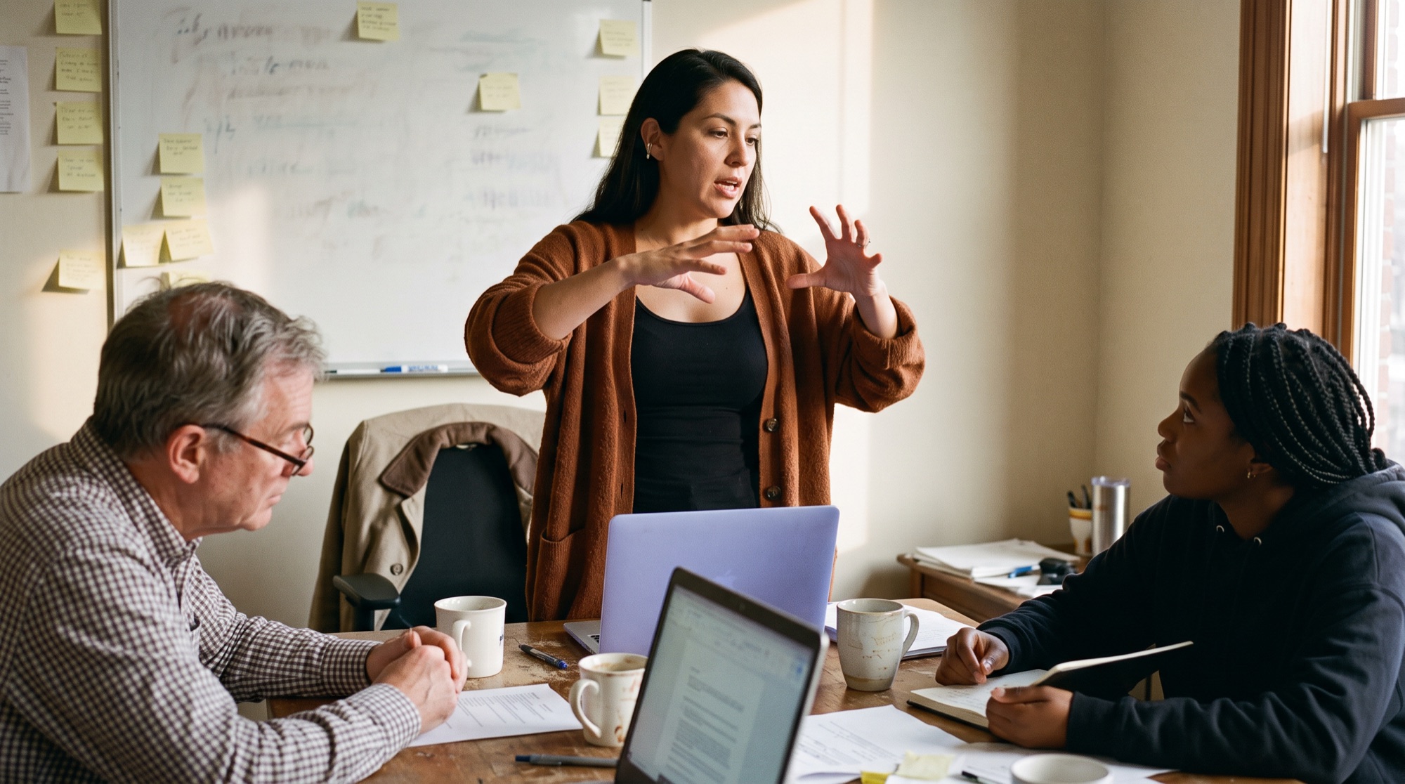 A leader in a documentary-style working session