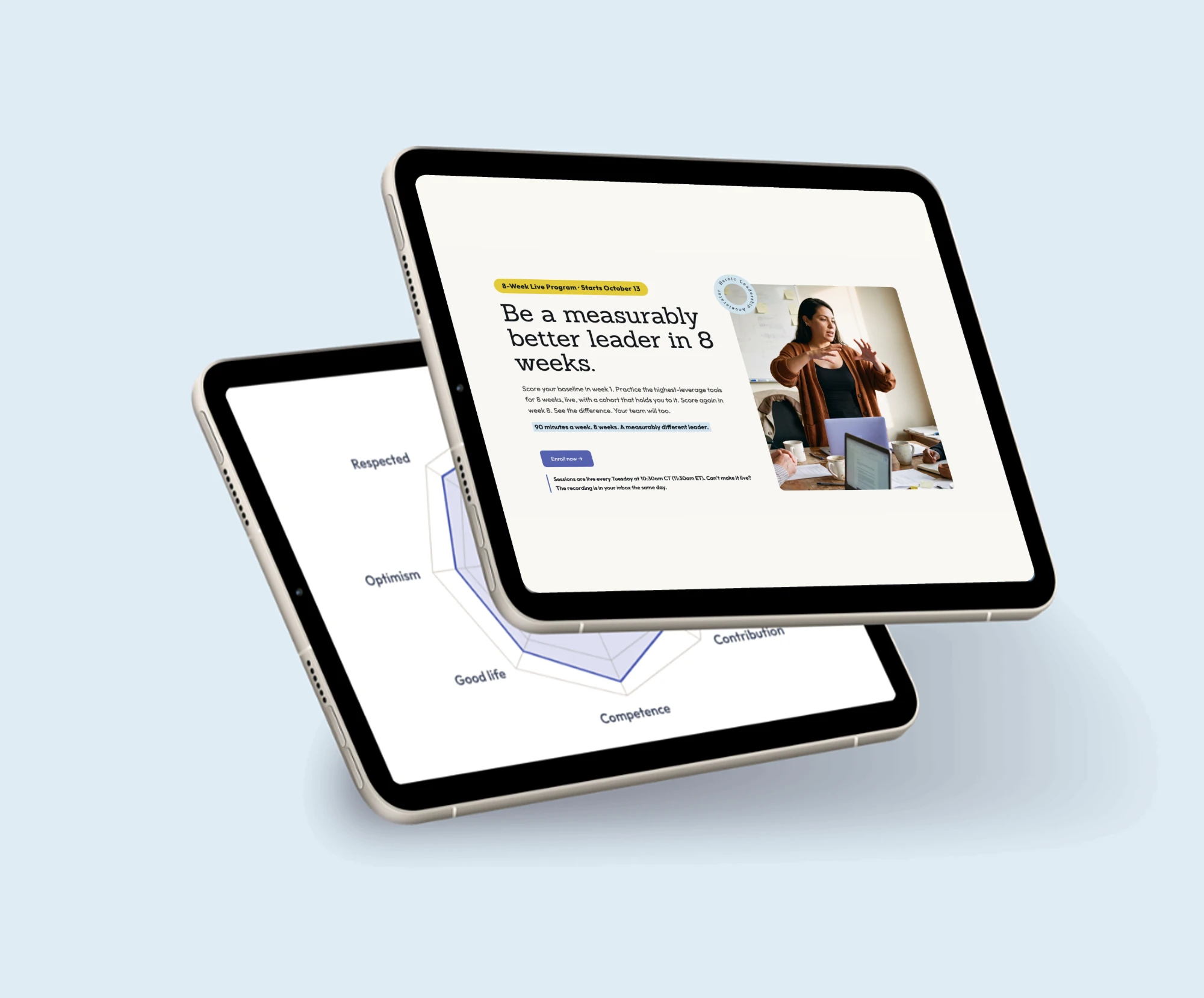 The Leadership Accelerator on a tablet, beside the leader's baseline wheel
